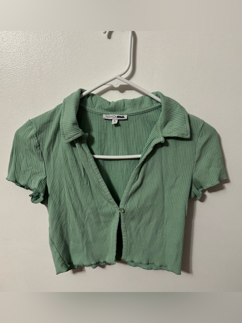 Fashion Nova Mint Green Ribbed Cropped Polo
